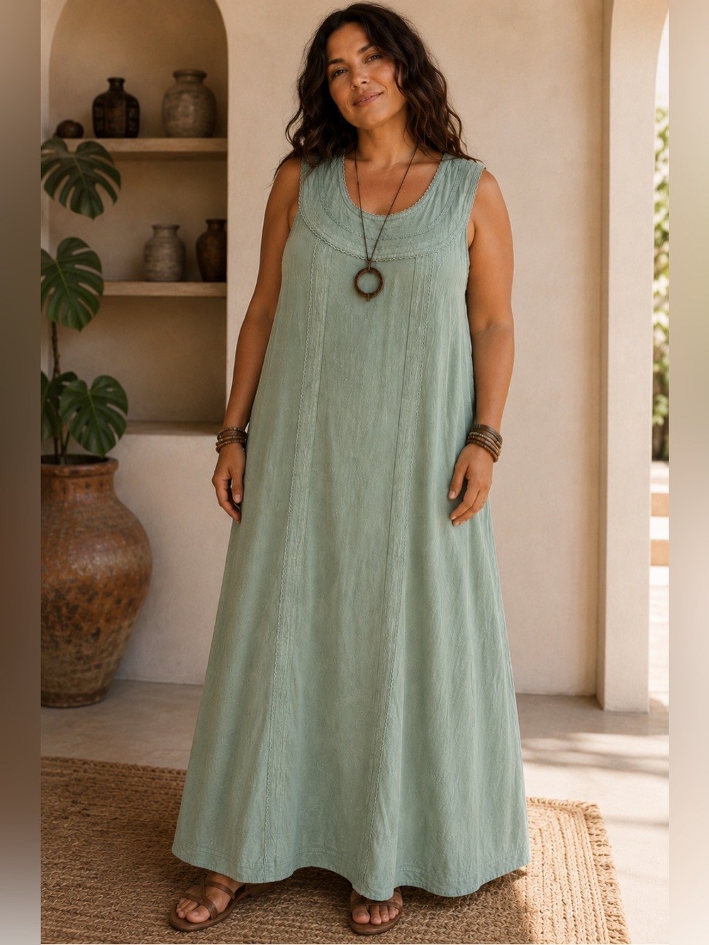 Raya Sun Mint Green Embroidered Rayon Dress Resort Wear Bohemian Maxi Dress NWT